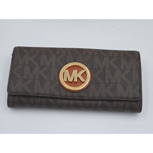 Michael Kors Signature Monogram Wallet + XL MK Logo Belt Bundle - Picture 3 of 10